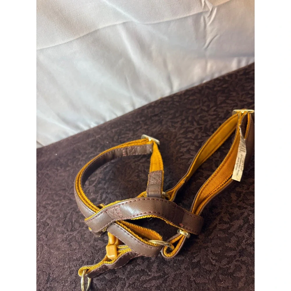 AKC Small Dog Harness Brown Faux Leather Adjustable Step-In 5/8